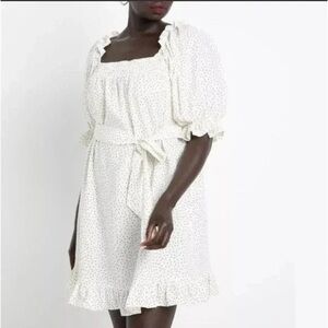 Eloquii | Plus Linen Blend Smocked Ruffle Mini Dress Various Sizes Available